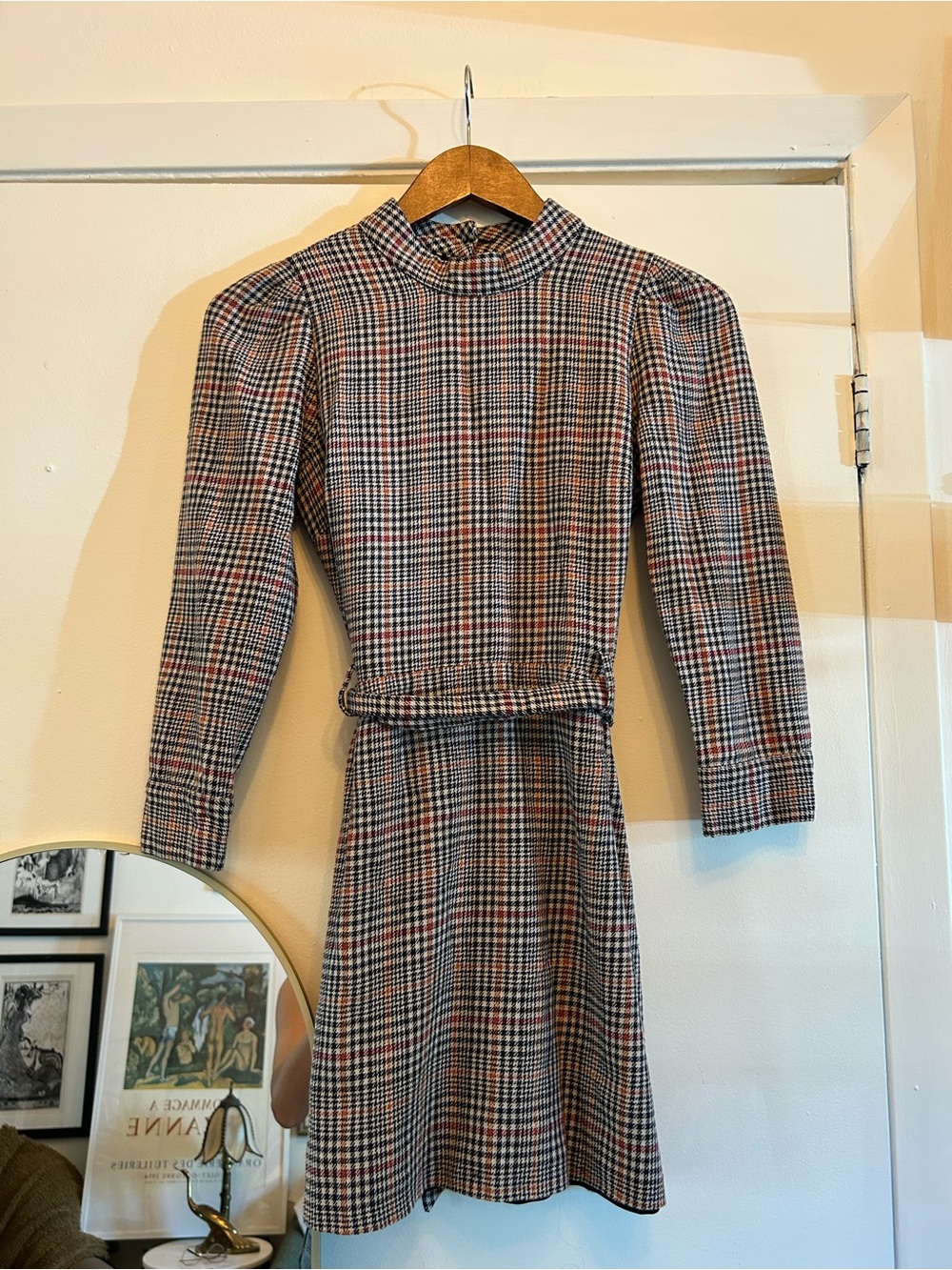 Plaid Long-Sleeve Mini Dress in Brown and Black